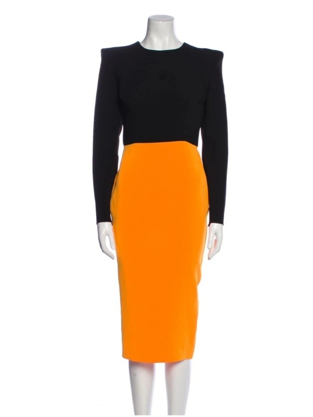 Alex Perry Black and Bright Orange Colorblock Pencil Dress Size S